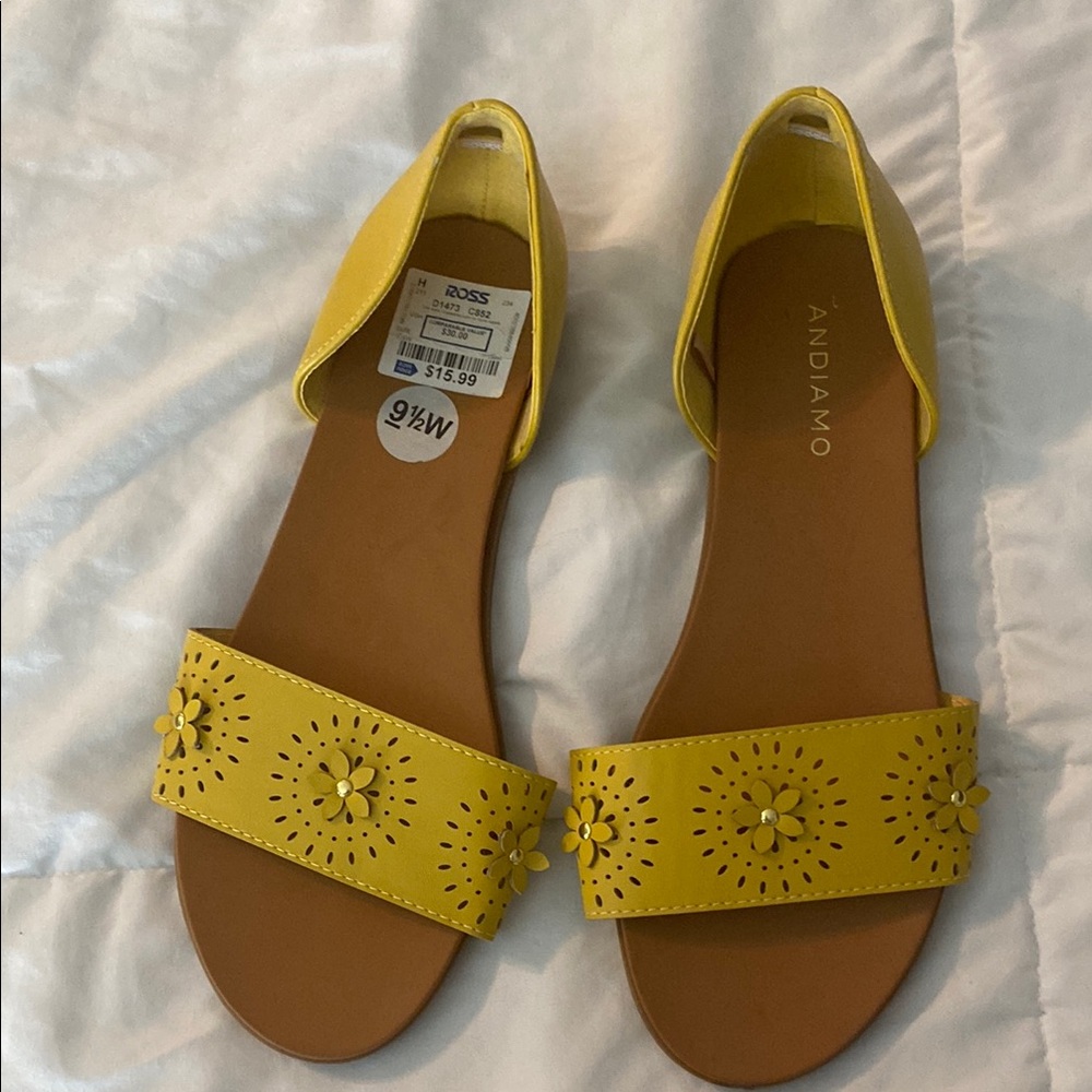 Yellow Flat Sandals with Floral Cut-Outs